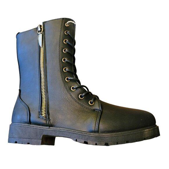 Seven7 Black Boots Mr. Zipper Brass Side Zip Lace-up Faux Leather Size 10 JJ3363 - Picture 2 of 11